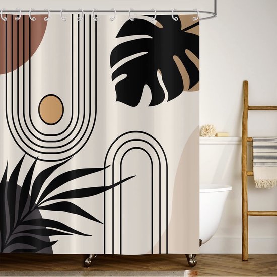 Unyqoos® Elegant en Modern Douchegordijn met Boho-Design, Abstracte Patronen en Waterdichte Functie, Inclusief Haken