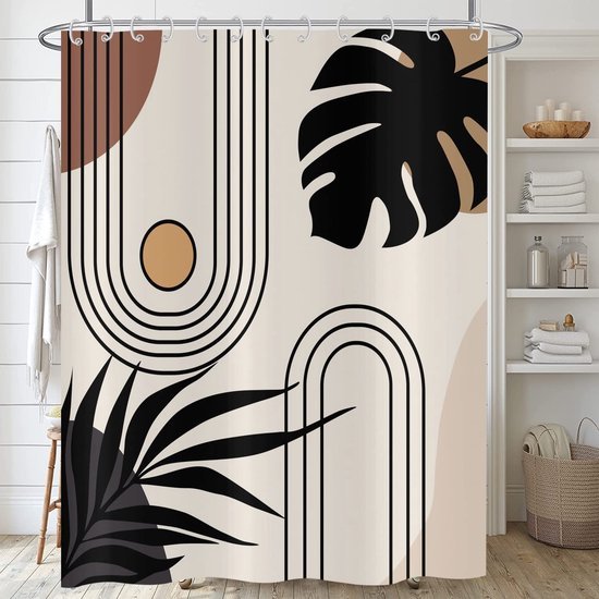 Unyqoos® Elegant en Modern Douchegordijn met Boho-Design, Abstracte Patronen en Waterdichte Functie, Inclusief Haken