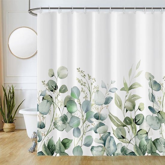 Unyqoos® Luxueus Douchegordijn met Groene Bladeren en Waterdicht Aquarel Plantenmotief voor Badkamer