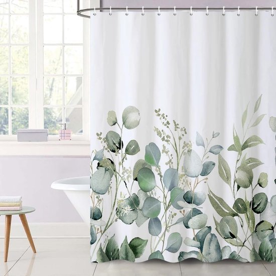 Unyqoos® Luxueus Douchegordijn met Groene Bladeren en Waterdicht Aquarel Plantenmotief voor Badkamer