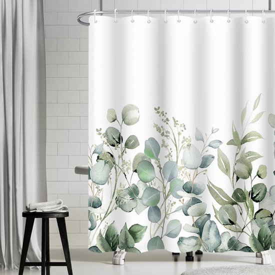 Unyqoos® Luxueus Douchegordijn met Groene Bladeren en Waterdicht Aquarel Plantenmotief voor Badkamer
