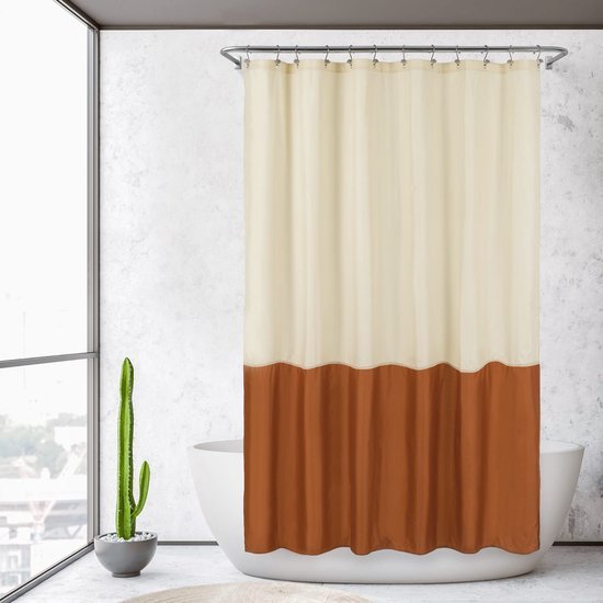 550x550-9666.jpg Unyqoos® Waterdicht en zacht douchegordijn met magnetische zoom in crèmekleur en oranje