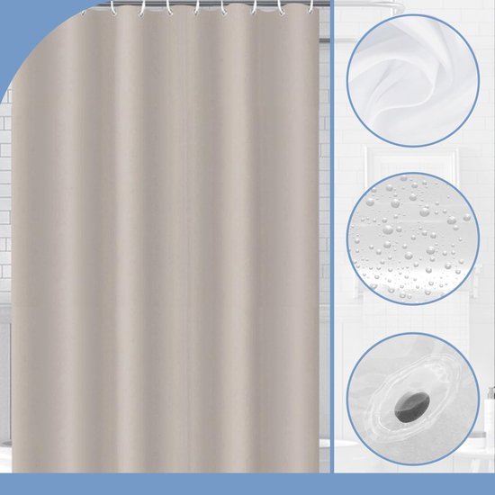 550x550-9683.jpg Unyqoos® Douchescherm Beige 180x180 cm met Gewichten en Magneten Onderin, Schimmelbestendig en Waterdicht, Inclusief 12 Haken