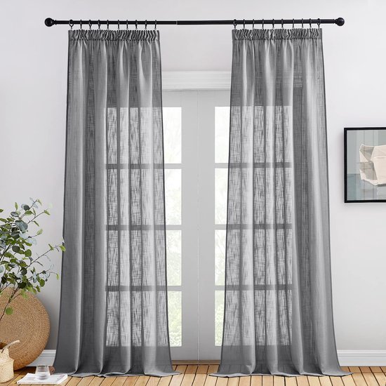 Unyqoos® Stijlvolle Halftransparante Linnenlook Gordijnen voor Woonkamer - Set van 2, 245 x 140 cm, Donkergrijs
