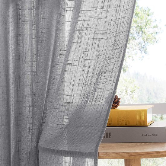 Unyqoos® Stijlvolle Halftransparante Linnenlook Gordijnen voor Woonkamer - Set van 2, 245 x 140 cm, Donkergrijs