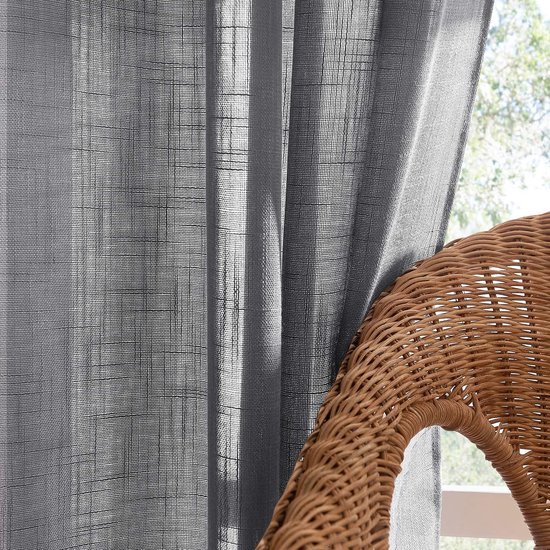 Unyqoos® Stijlvolle Halftransparante Linnenlook Gordijnen voor Woonkamer - Set van 2, 245 x 140 cm, Donkergrijs