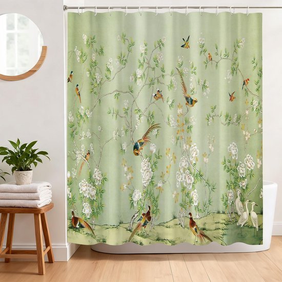 Unyqoos® Waterdicht douchegordijn met vogelprint en bloementakken voor frisse badkamer