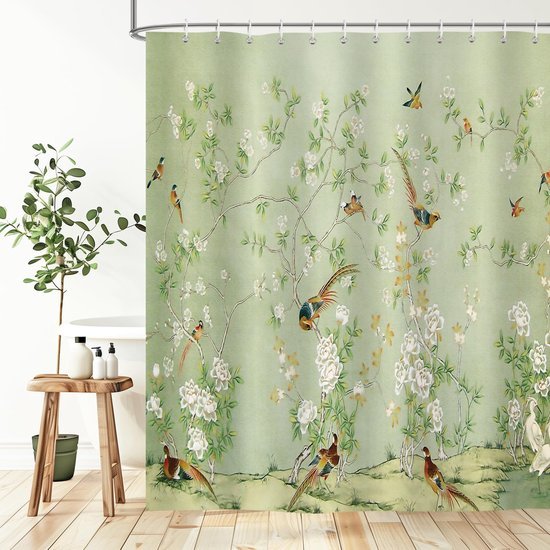 Unyqoos® Waterdicht douchegordijn met vogelprint en bloementakken voor frisse badkamer