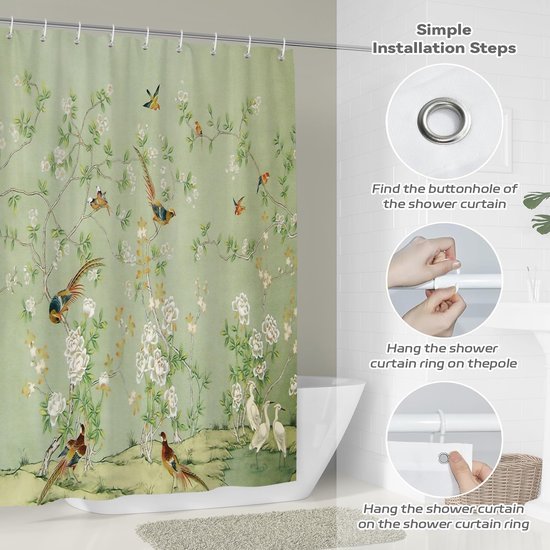 Unyqoos® Waterdicht douchegordijn met vogelprint en bloementakken voor frisse badkamer