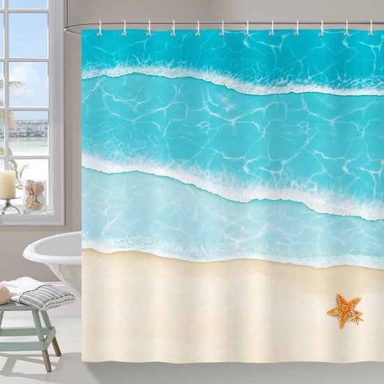 Unyqoos® Waterdicht polyester douchegordijn met oceaan en strand ontwerp 183x183 cm