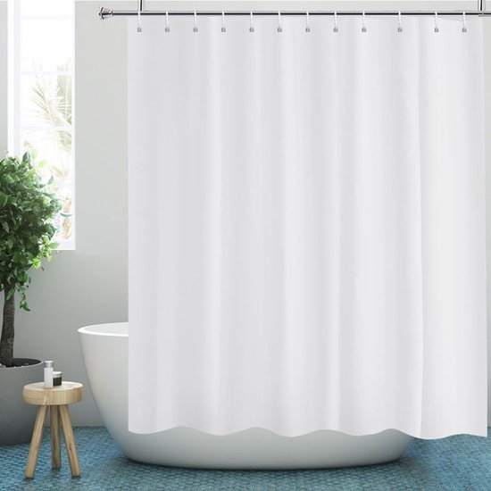 550x550-9748.jpg Unyqoos® Wit Douchegordijn van Polyester met Schimmelwerende Eigenschappen en Metalen Ringen
