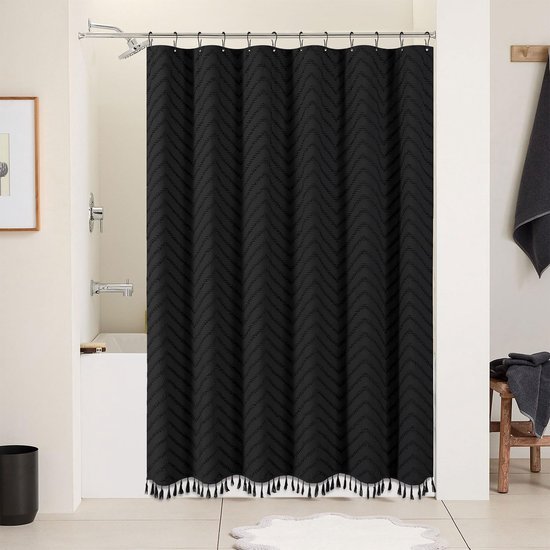 550x550-9753.jpg Unyqoos® Elegant zwart douchegordijn met bohemian strepen en kwastjes, waterafstotend
