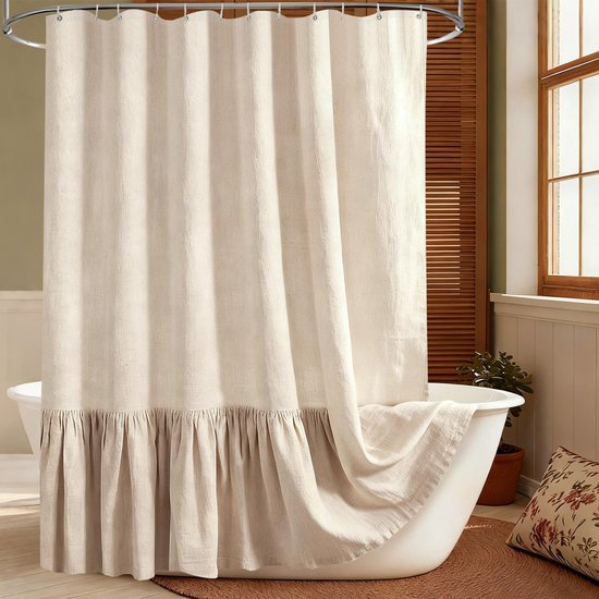 Unyqoos® Elegant Douchegordijn in Linnenlook met Schimmelwerende en Waterdichte Eigenschappen