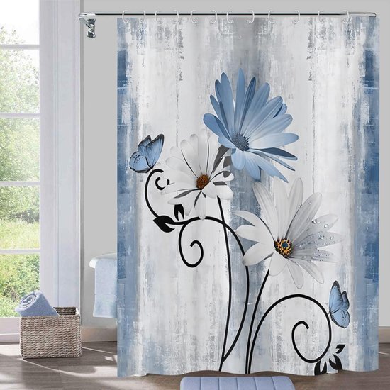 550x550-9778.jpg Unyqoos® Rustieke douchegordijn met bloemen en vlinders voor een landelijke badkamer