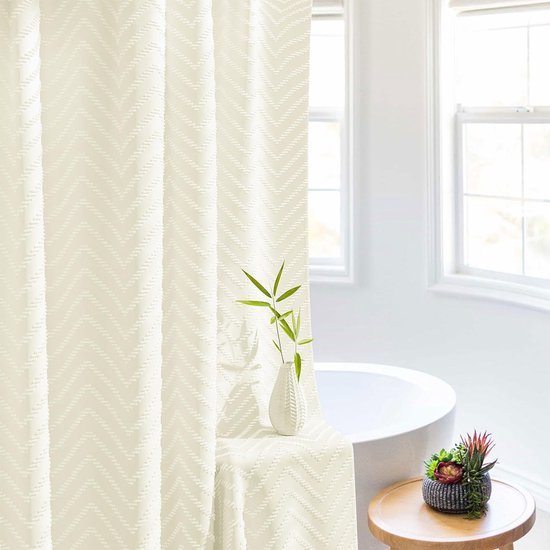 Unyqoos® Stijlvol waterdicht douchegordijn met chevron-strepen en kwastjes in beige