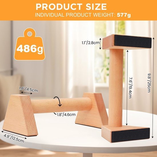 Unyqoos® Houten ergonomische push-upgrepen voor calisthenics en krachttraining binnen en buiten