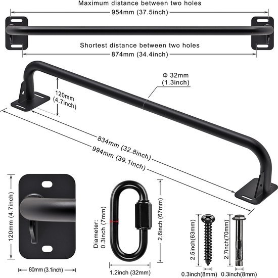 550x550-9891.jpg Unyqoos® Wandgemonteerde optrekstang voor krachttraining en bovenlichaam fitheid
