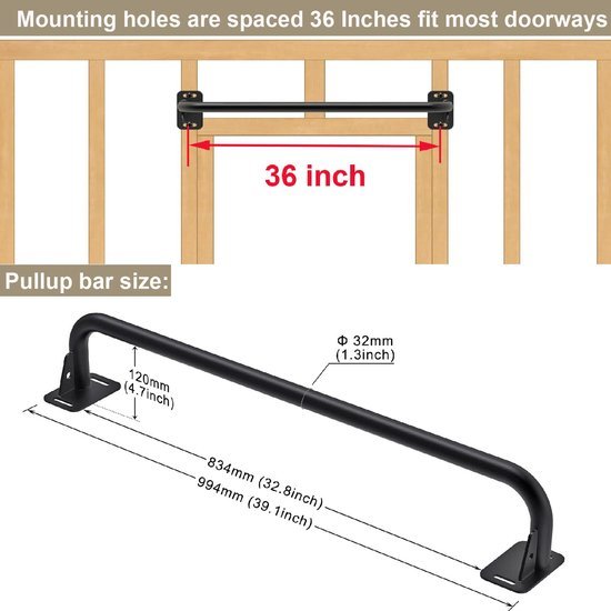 550x550-9893.jpg Unyqoos® Wandgemonteerde optrekstang voor krachttraining en bovenlichaam fitheid