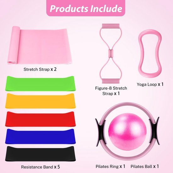 Unyqoos® Complete Pilates en Yoga Set voor Thuisgebruik met Accessoires in Roze