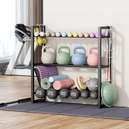 Unyqoos® Ruimtebesparende halterstandaard met verstelbare planken voor thuisgym