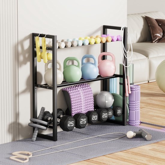 Unyqoos® Ruimtebesparende halterstandaard met verstelbare planken voor thuisgym