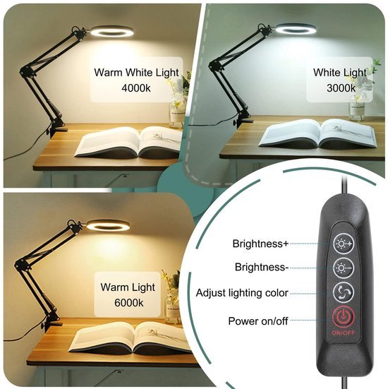 Unyqoos® Tafelvergrootglas met Verlichting en Standaard voor Nauwkeurig Werken en Lezen