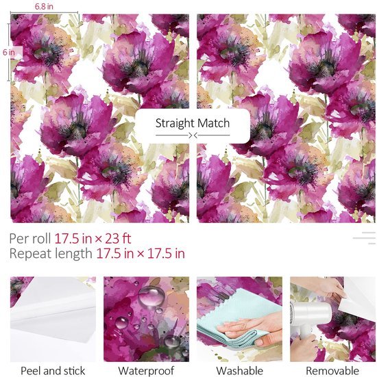 Unyqoos® Zelfklevend paars bloemenbehang met vintage patroon voor veelzijdig gebruik