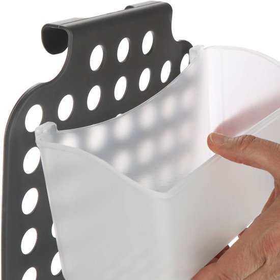 Unyqoos® Grijze verstelbare douchemand met twee vakken en ophanghaken voor badkamer