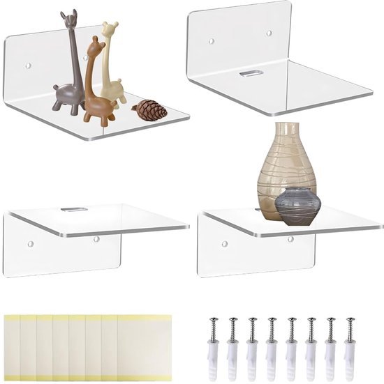 550x551-38.jpg Unyqoos® Set van vier transparante acryl wandplanken voor veelzijdige decoratie