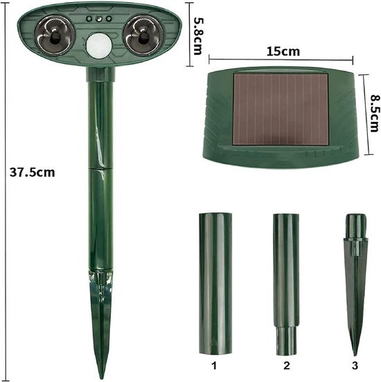 Unyqoos® Duivenverjager, Vogelverschrikker met Bewegingssensor voor Tuin en Terras, Oplaadbaar via Zonne-energie