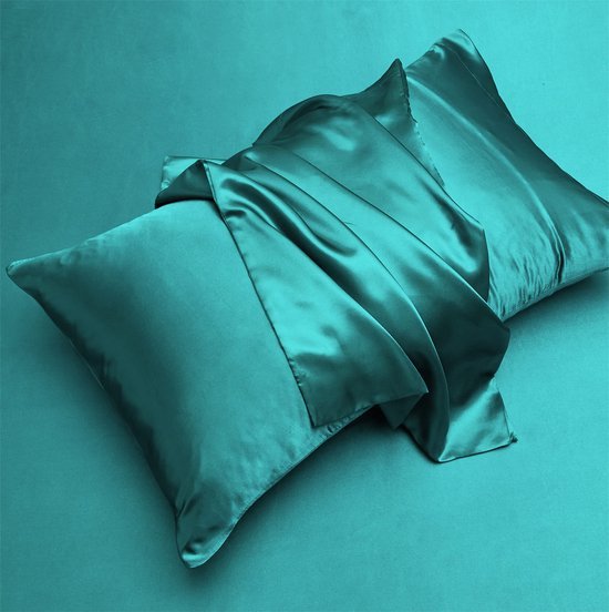 Unyqoos® Elegant satijnen dekbedovertrek set met kussensloop in glanzend turquoise