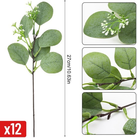 Unyqoos® Set van 24 kunst eucalyptus takken voor stijlvolle en onderhoudsvrije decoratie