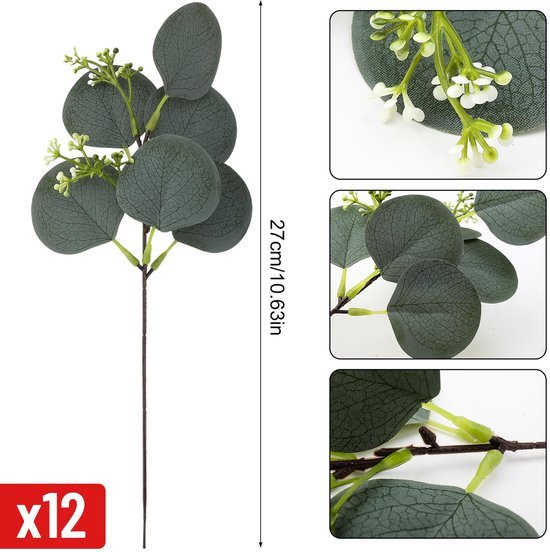 Unyqoos® Set van 24 kunst eucalyptus takken voor stijlvolle en onderhoudsvrije decoratie
