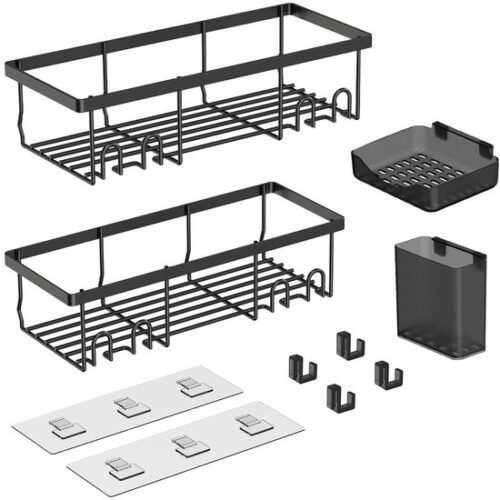 550x552-41.jpg Unyqoos® Zwarte badkamer organizer set zonder boren met vier opbergrekken