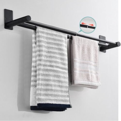 550x552-45.jpg Unyqoos® Uittrekbare handdoekhouder zonder boren met 2 opbergvakken en 2 stangen voor badkamer en keuken