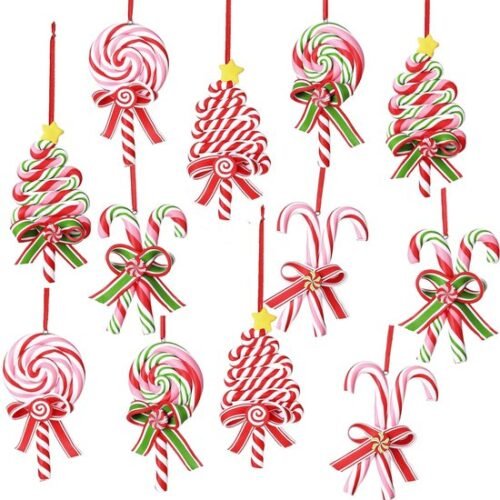 Unyqoos® Set van 12 decoratieve kerstsuikerstokken voor feestelijke boomversiering