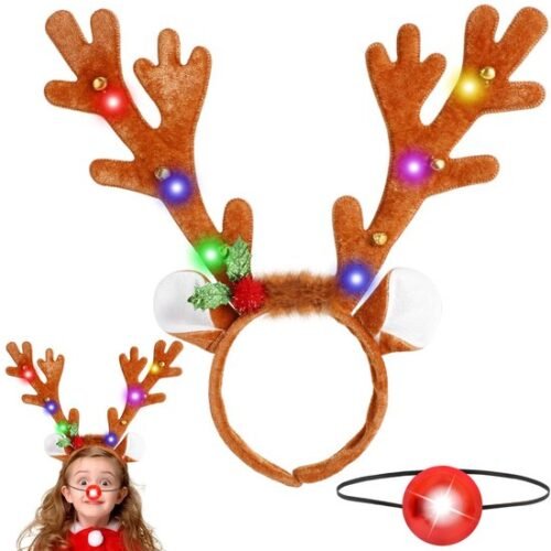 Unyqoos® LED Rendiergewei Haarband Met Rood Neusje Voor Feestelijke Gelegenheden