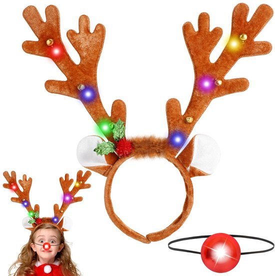 Unyqoos® LED Rendiergewei Haarband Met Rood Neusje Voor Feestelijke Gelegenheden