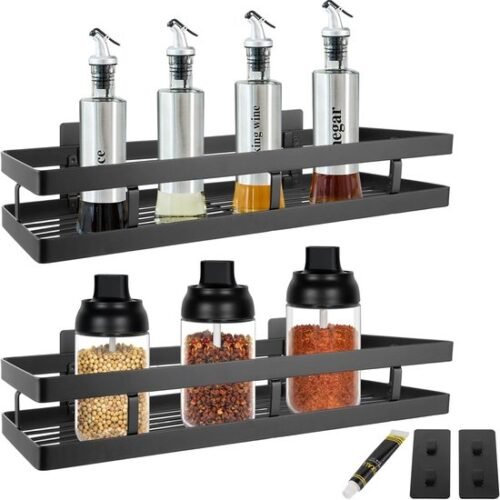 Unyqoos® Kruidenrek Set van 2 voor Muurmontage zonder Boren, Multifunctioneel en Ruimtebesparend