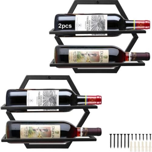 Unyqoos® Stijlvol metalen wandrek voor wijnflessen en glazen met ruimtebesparend ontwerp