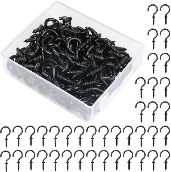 550x552-82.jpg Unyqoos® Set van 120 Roestvrijstalen Zwarte Schroefhaken voor Diverse Ophangmogelijkheden