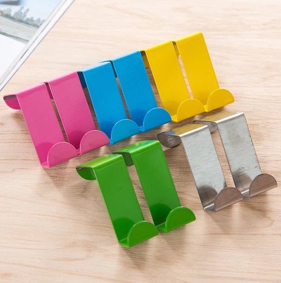 550x552-89.jpg Unyqoos® Set van acht kleurrijke roestvrijstalen ophanghaken voor keukenkast