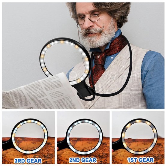 Unyqoos® Handsfree leesloep met LED verlichting en verstelbare vergroting voor senioren