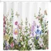 Unyqoos® Douchescherm met Bloemenpatroon, Vlinders en Wildbloemen, Waterdicht en Schimmelbestendig, 180 x 180 cm
