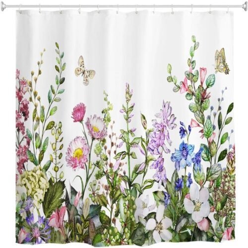 550x553-14.jpg Unyqoos® Douchescherm met Bloemenpatroon, Vlinders en Wildbloemen, Waterdicht en Schimmelbestendig, 180 x 180 cm