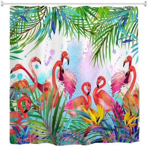 550x553-15.jpg Unyqoos® Waterdichte douchegordijn met flamingo print en tropische bladeren 200x180