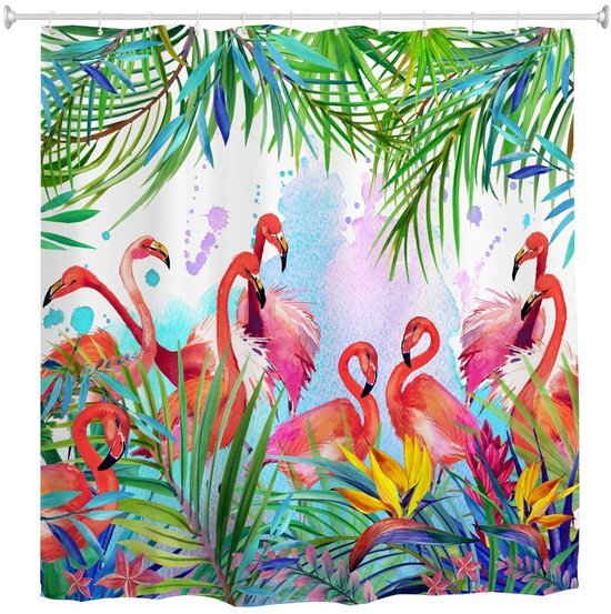 550x553-15.jpg Unyqoos® Waterdichte douchegordijn met flamingo print en tropische bladeren 200x180