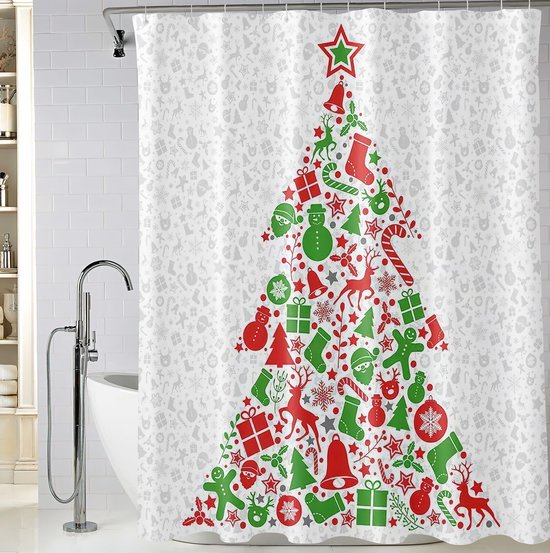 Unyqoos® Waterafstotend douchegordijn met creatieve kerstboom voor feestelijke badkamer