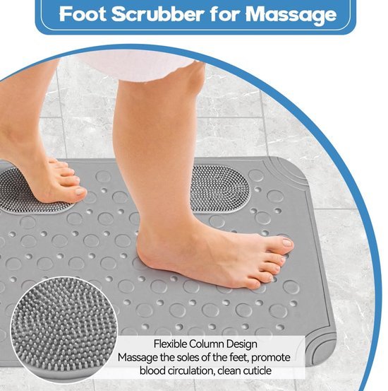 Unyqoos® Grijze antislip douchemat met massage en drainagegaten voor veilig baden