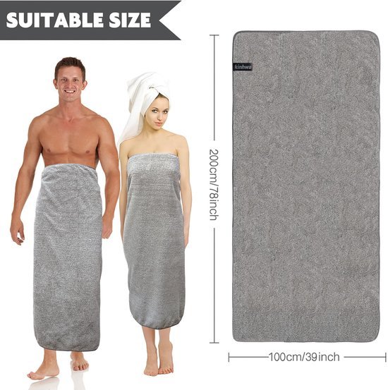 Unyqoos® Extra Grote Sneldrogende Microvezel Handdoek 100 cm x 200 cm Voor Douche en Sauna in Grijs